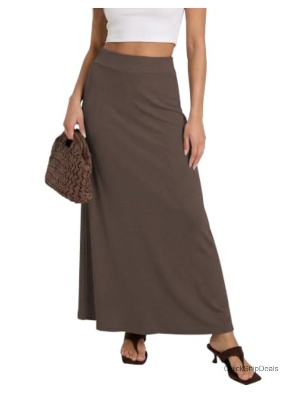 Women's A-Line Maxi Skirt Stretchy Elastic Waist Long Pull-On